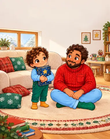 D’habitude, Papa lit des histoires à Basile. Aujourd’hui, Basile serre le livre étoilé contre lui : c’est son tour de lire…