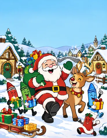 Cover of Christmas Crayon Parade, kids' coloring book by Rakibul Hassan Sadman