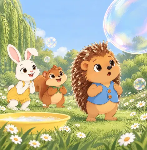 Down came the bubble, wobble-wibble-wide. Spiky held very still. It floated past his paws and brushed one quill.