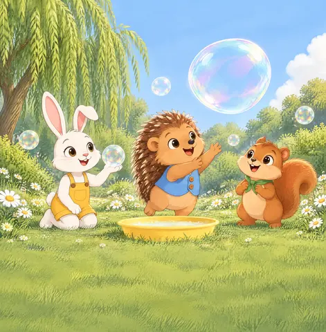 Clover caught another on her wet paw. “Soft and slow,” she whispered. Spiky stretched both paws toward a bubble.