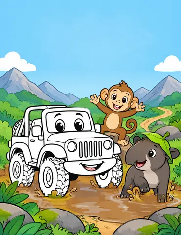 Cover of Jasper the Jeep’s Great Trail Adventure, kids' coloring book by Brandi Littleton
