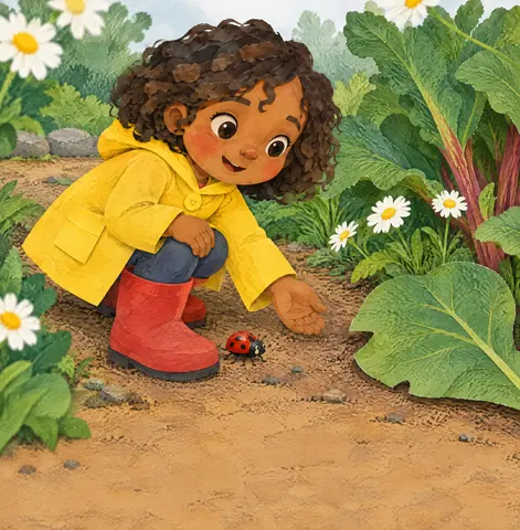 Their little feet follow her big boot.
