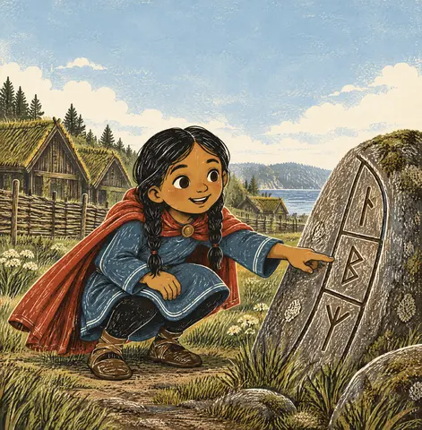 Cover of Runa and the Runestone, picture book by Thomas Peters