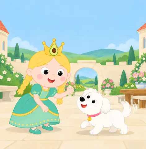 Seite 1 Im Königreich Überfluss lebte die kleine Prinzessin Ava. Ihr treuer Hund Malti war immer bei ihr.
