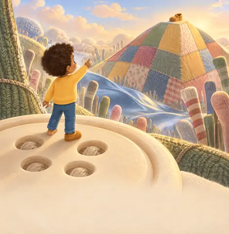 His slipper sat on top of a quilt hill.