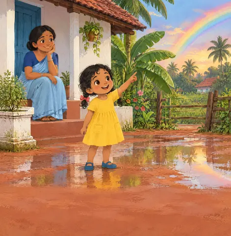 “അമ്മേ, മഴവില്ലിന്റെ അറ്റത്ത് എന്തായിരിക്കും?”
