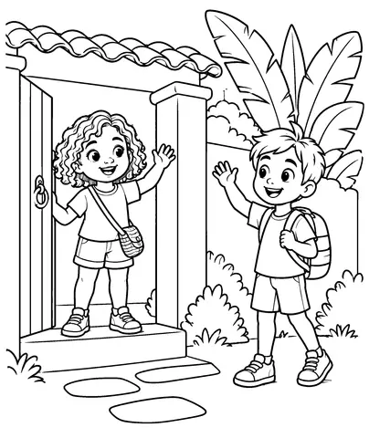 Greetings: hola and adiós Color Sofi, Nico, and the courtyard gate.