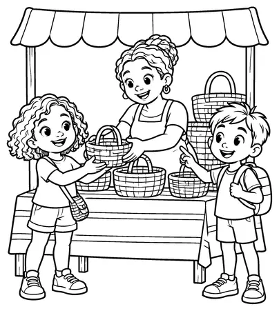 Greetings: gracias, por favor Color the children and the big woven baskets.