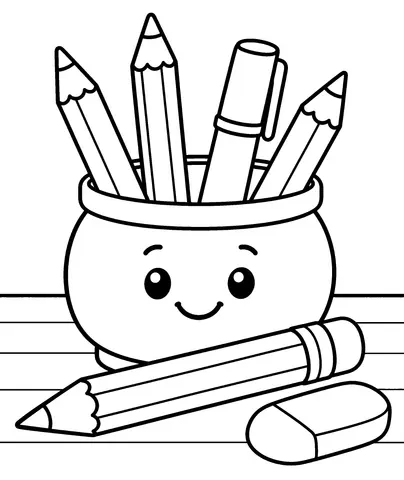 Mon crayon préféré Colorie le crayon, le pot et la gomme.