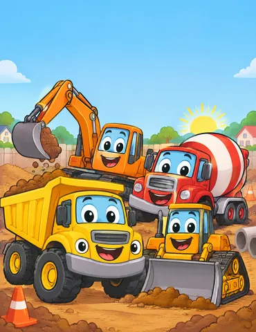 Cover of Construction Trucks, a kids' coloring book by rafay ali paracha