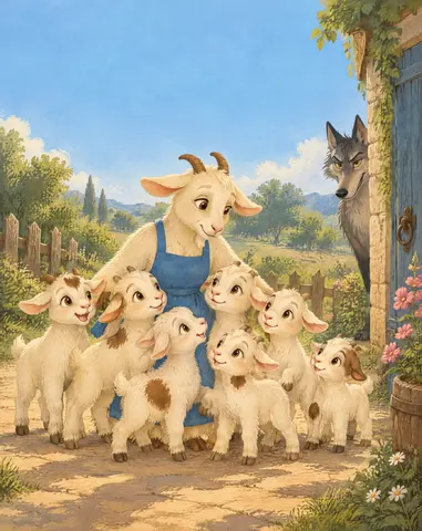 Cover of Le loup et les 7 chevreaux, an illustrated storybook by Arsene Huot