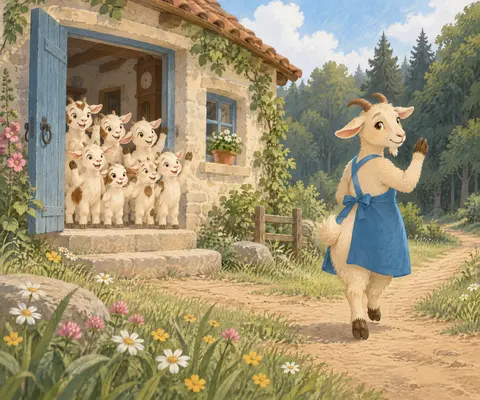 Les chevreaux répondirent : — Oui, chère mère, nous allons faire bien attention, et vous pouvez partir tranquille…