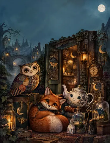 Cover of The Midnight Oddities Shop, an adult coloring book by Dorián Andocs