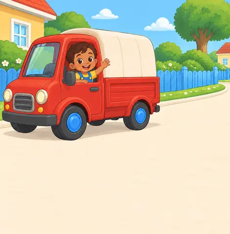 Ammar had a big red truck. “Beep! Beep!” Off he went!