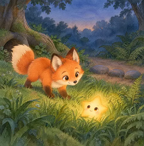 Rusty, a little fox, found a sparkle in the grass.