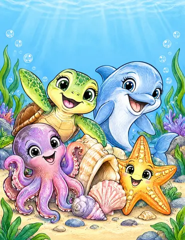 Cover of Cozy Ocean Friends, a kids' coloring book by Nadeline