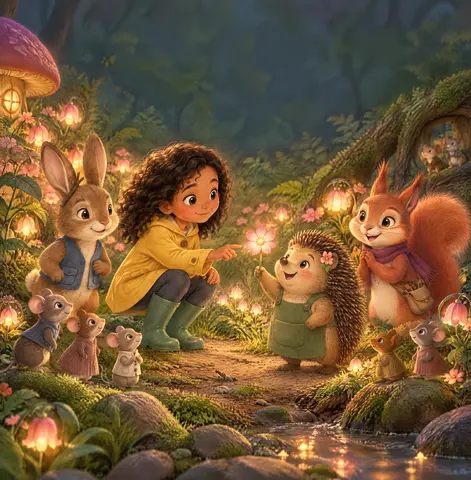 Mouse families, the village’s residents, gathered while Hugo offered a ticklish flower.