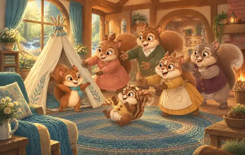 So crazy Kobe, tired and dozy, headed to the teepee warm and cozy. But out popped Sophia, cheeky as can be, the family came…