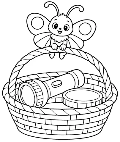 Our Craft Basket Color the basket and its craft tools.