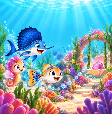 Cover of Guppy & Fin: The Case of the Missing Backpack, a picture book by Joshua Lancaster