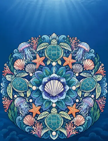 Cover of Ocean Mandalas, adult coloring book by Julissa Jimenez