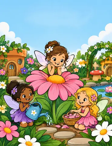 Cover of Fairies in the Flower Garden, kids' coloring book by Humaira Khan