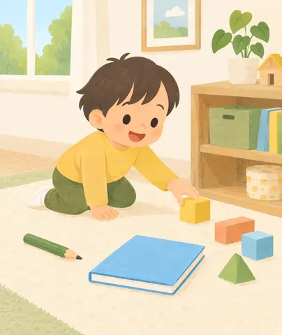 おへやの たからもの えんぴつを みつけて ゆびで さして みよう。