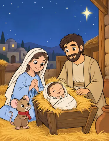 Cover of The Mouse at the Manger, a kids' coloring book by Elizabeth Supishchev