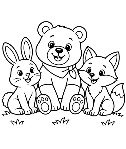 Our Friendly Animals Colour the bear, rabbit and fox.