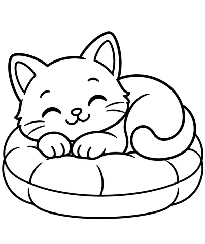 My Animal Friend Colour the cat and its cosy cushion.