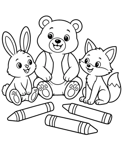 Our Friendly Animals Colour the bear, rabbit, and fox.