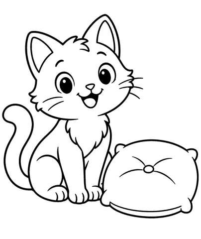 My Animal Friend Colour the cat and its cosy cushion.