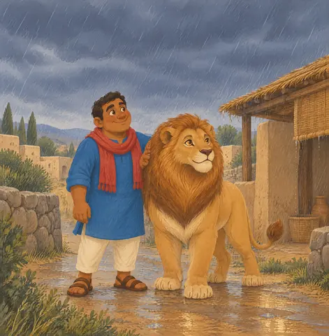 Cover of Sami and the Lion in the Rain, picture book by Gerald Ambern