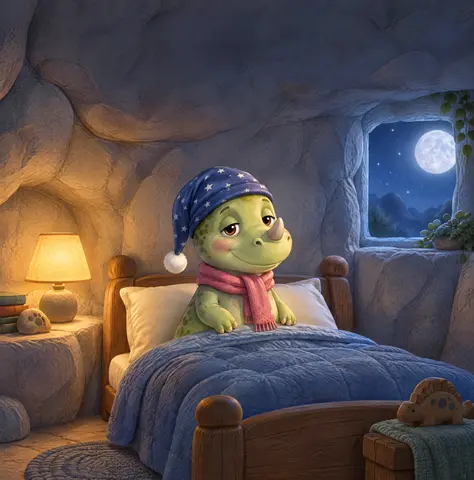 Rex had a soft blue nightcap and a warm red scarf.