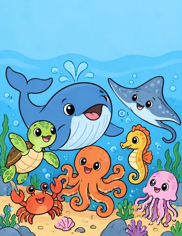 Cover of Wiggle, Giggle, Ocean!, a kids' coloring book by Katayut Reabreang