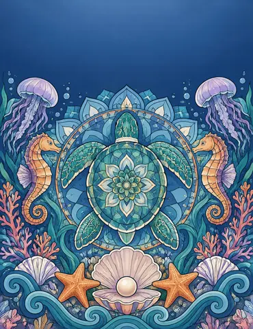 Cover of Ocean Mandalas, an adult coloring book by Sara Baz Reyes