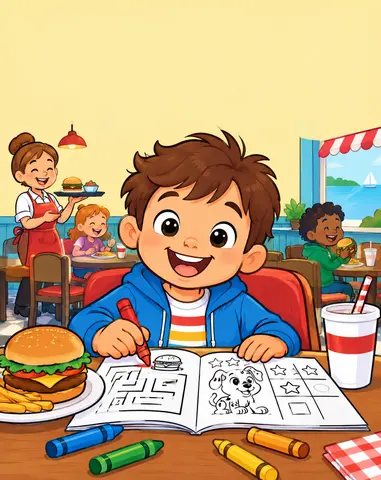 Cover of Restaurant Activity Book for Kids Ages 4–7, kids' activity book by Logica-mente