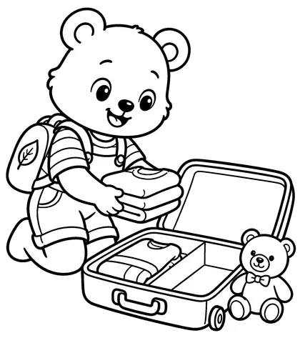 Suitcase Ready Color Tavi, the suitcase, and the soft toy.