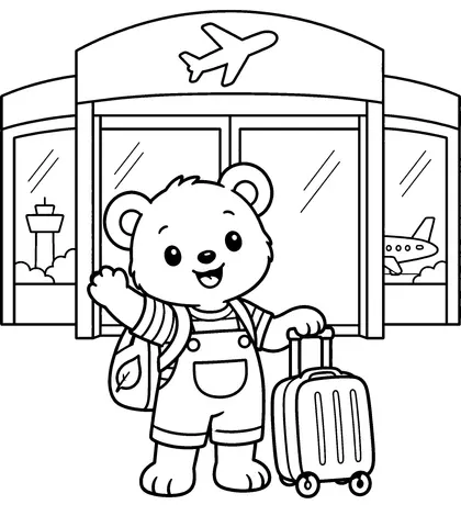 Airport Entrance Color the doors, trolley, and Tavi's suitcase.