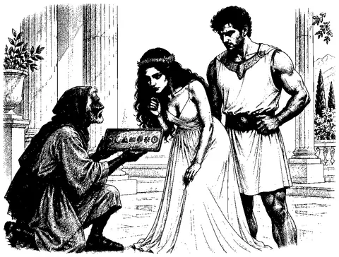 An old messenger reveals the tablet of the seven symbols.