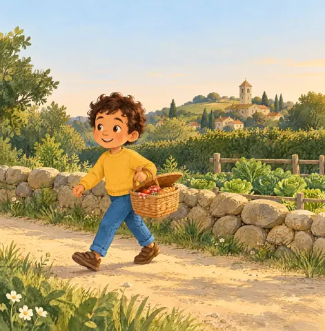 Léo veut goûter là-haut avant la cloche du soir.