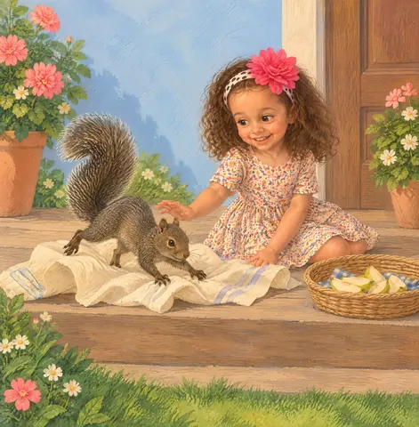 She bunched the cloth into a squashy seat. “Try this!” Mr. Chestnut stepped up. The cloth tipped; his tail waved.