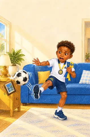 in the house even though Mom had asked everyone to play outside. Bounce, bounce - CRASH!