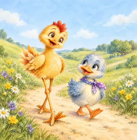 One bright spring morning, Chicken Leaper and Dubby set off for Far Away Meadow.