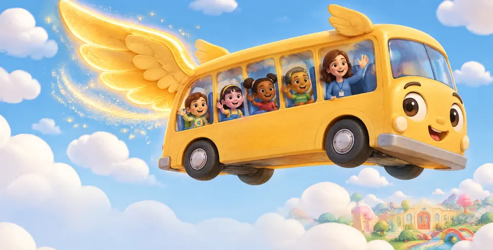 Outside, Buzzy’s wings sprout with magical sparkles.