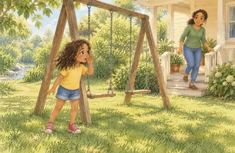 A whine answered the swing’s squeak. “Mom, something’s crying! Let’s find it and bring it somewhere safe.” Together, they…