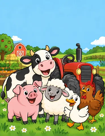 Cover of Farmyard Animals Colouring Book, kids' coloring book by Ewar WooWar
