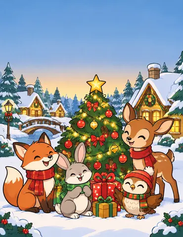 Cover of Woodland Christmas Magic, kids' coloring book by Robert P Chauvin