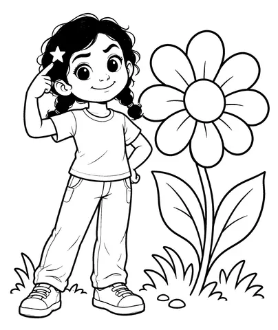 Una idea brillante Colorea a Lucía y su flor gigante.