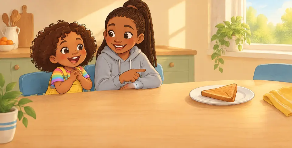 "Eat your toast" says her sister